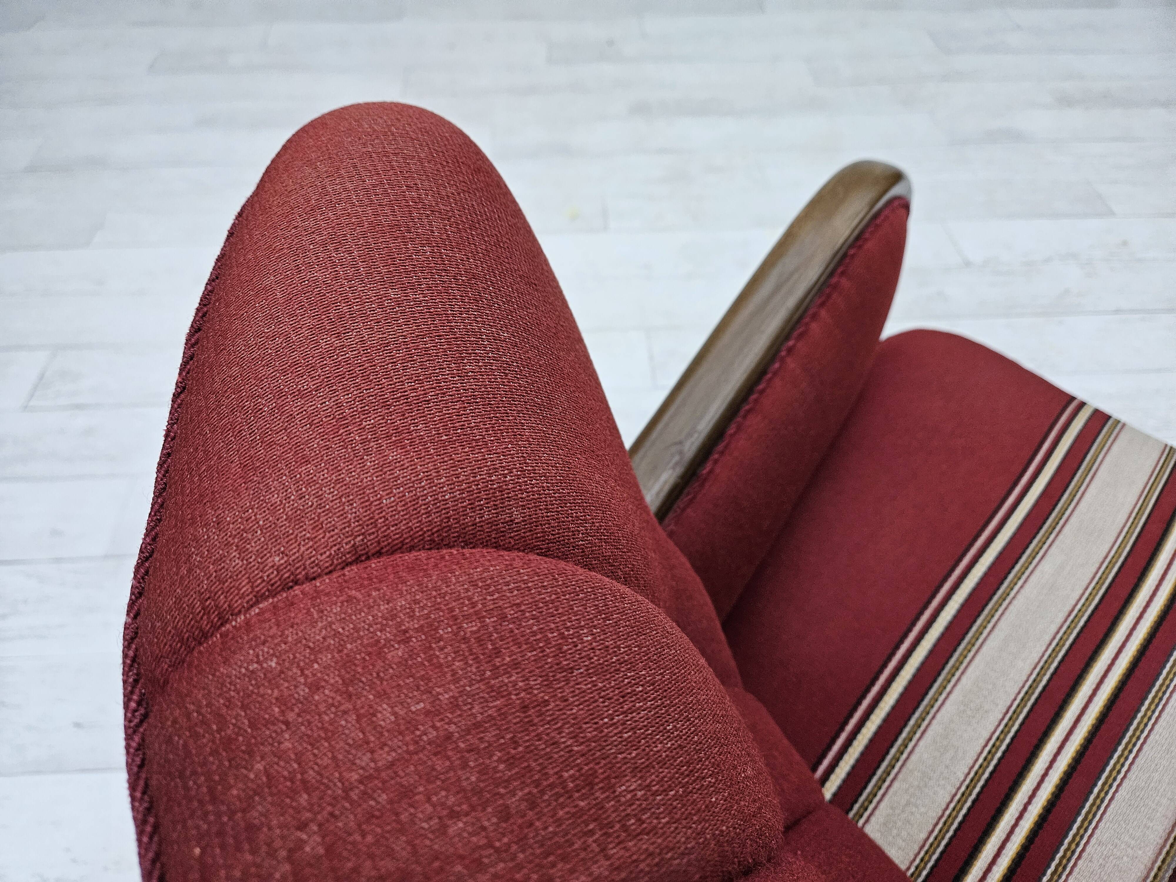 1960s, Danish armchair by Alfred Christensen, red furniture wool fabric.
