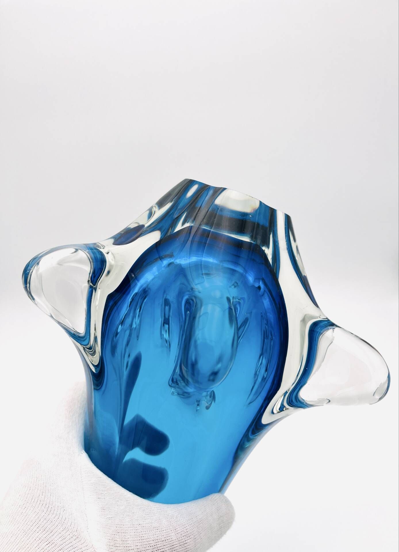 XXL Murano Vase Fratelli Toso Sommerso Blue 44cm 4.7kg Labelled 70s