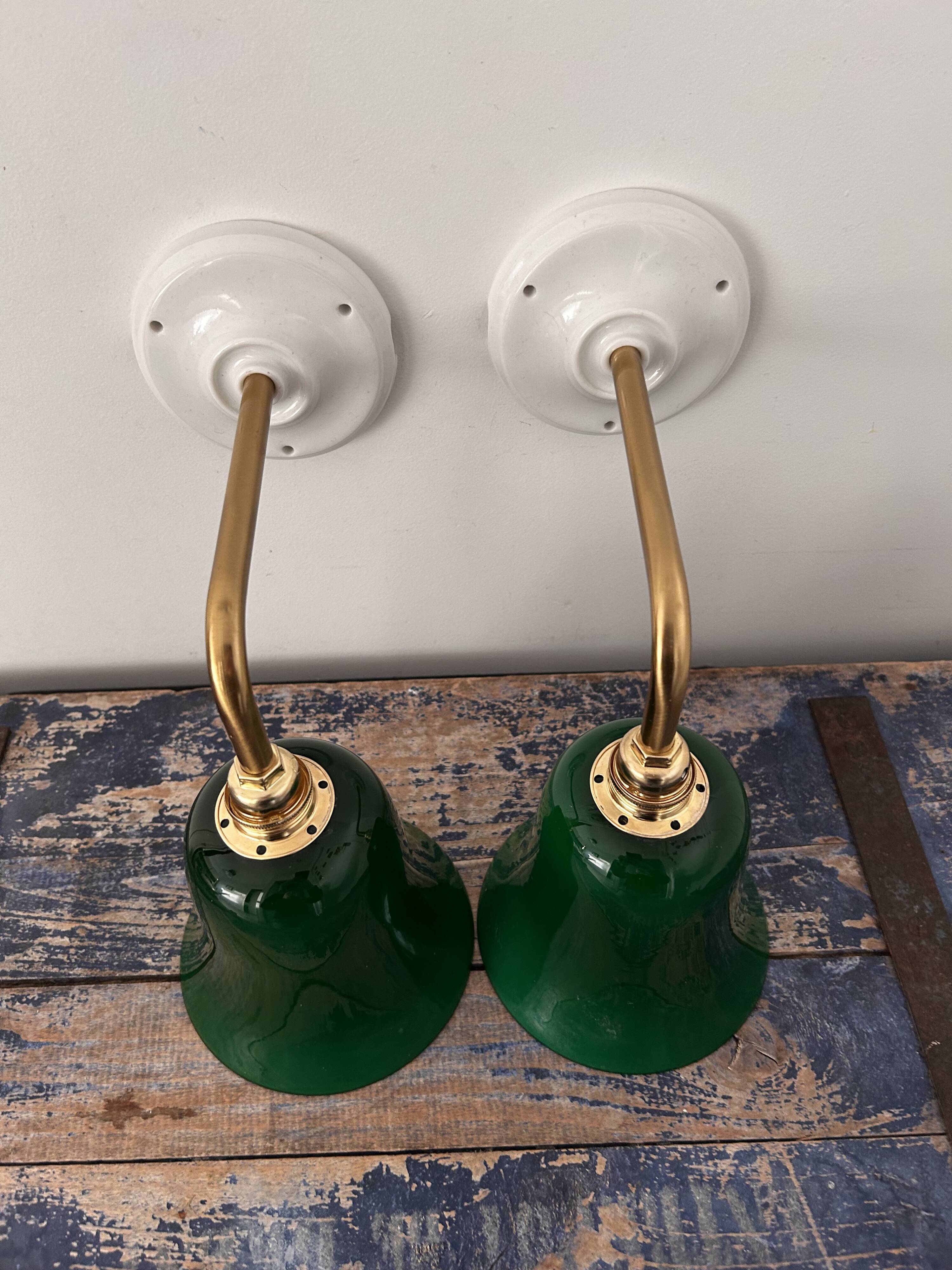 Pair of green opaline wall lights