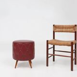 Vintage pouf with storage in dark red faux leather, France ca. 1950