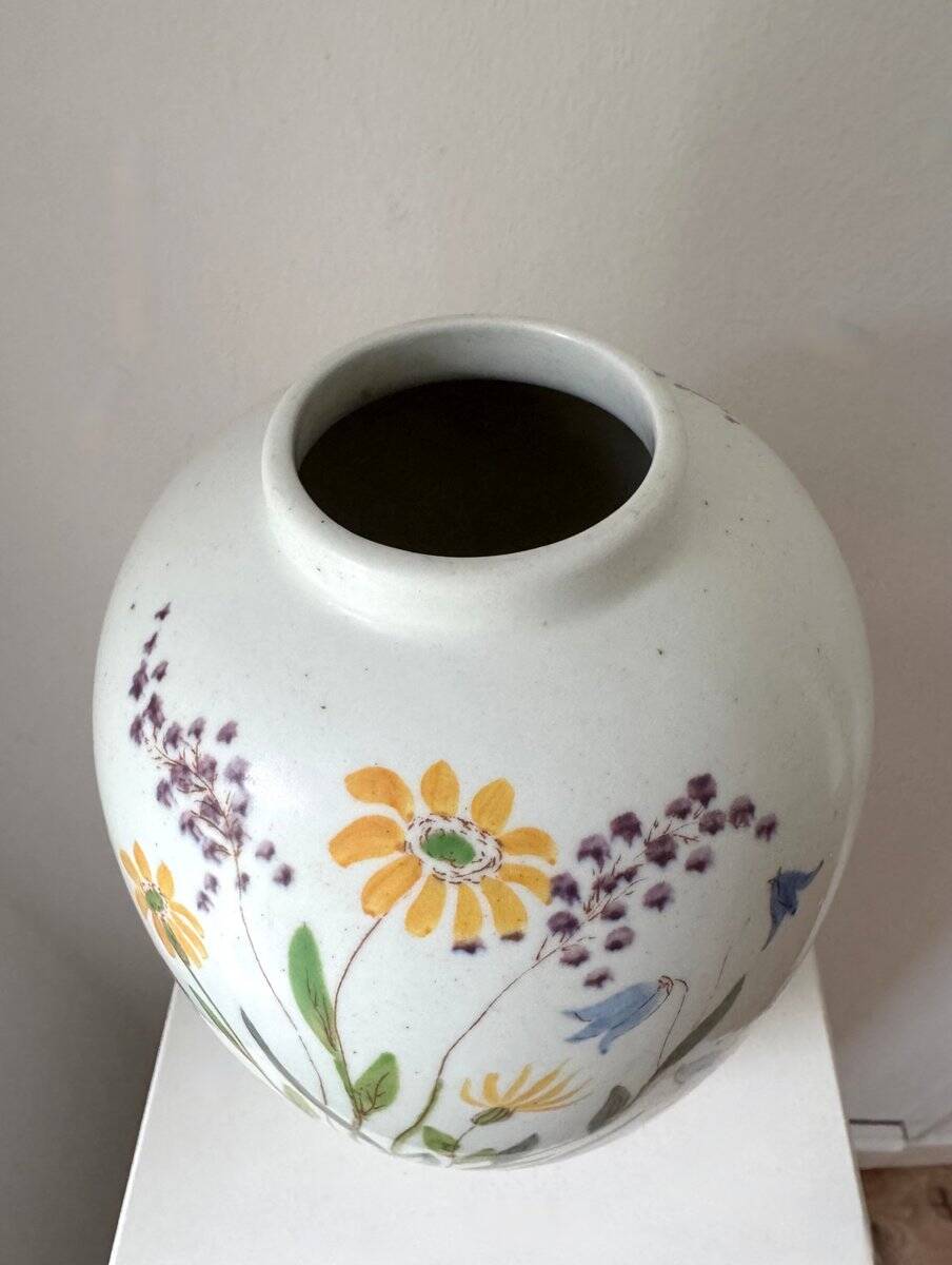 Ceramic vase with hand-painted wildflowers by Lars Thorén for Rörstrand, 1960s
