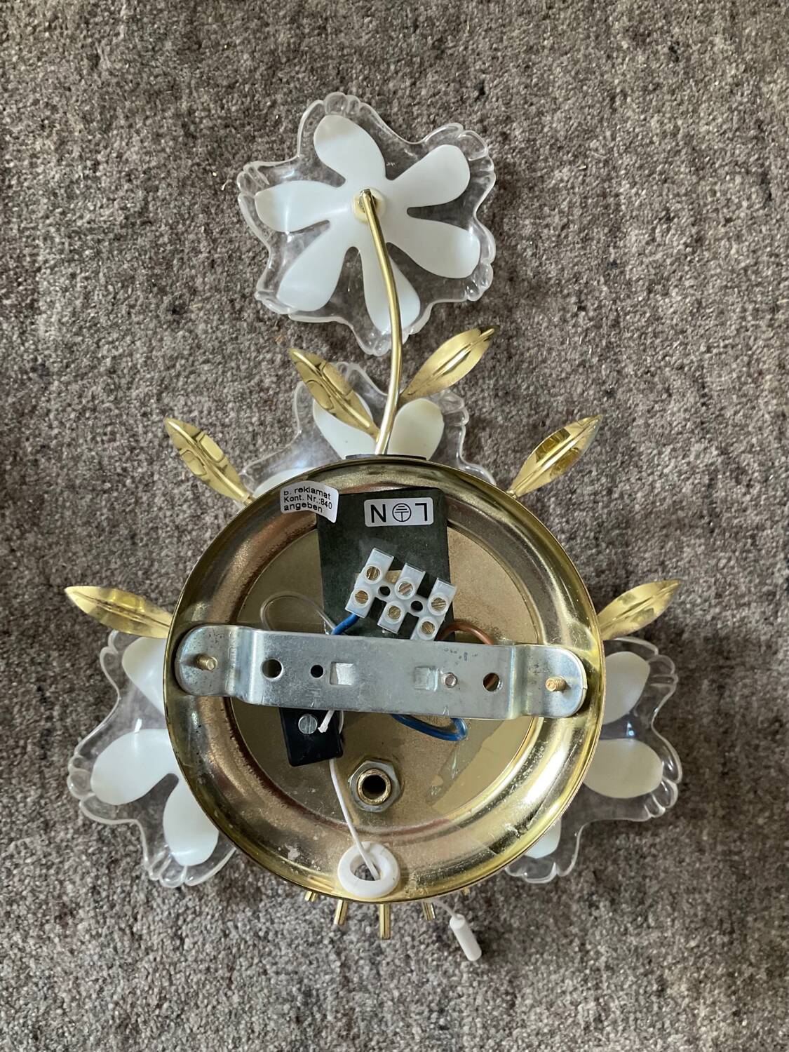 Pair of vintage golden sconces and lucite flowers