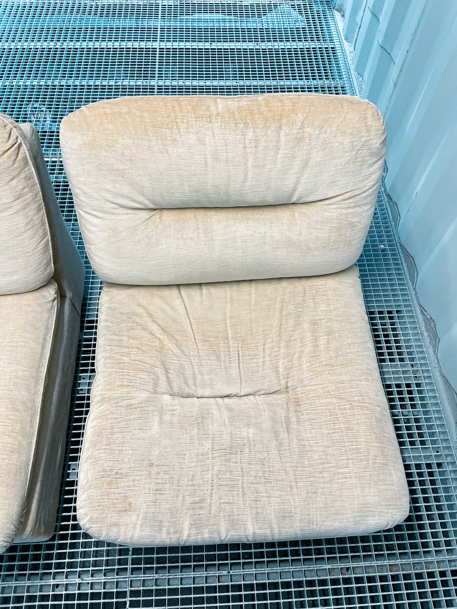 Pair of vintage beige velvet chairs