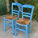 2 solid wood chairs in blue straw