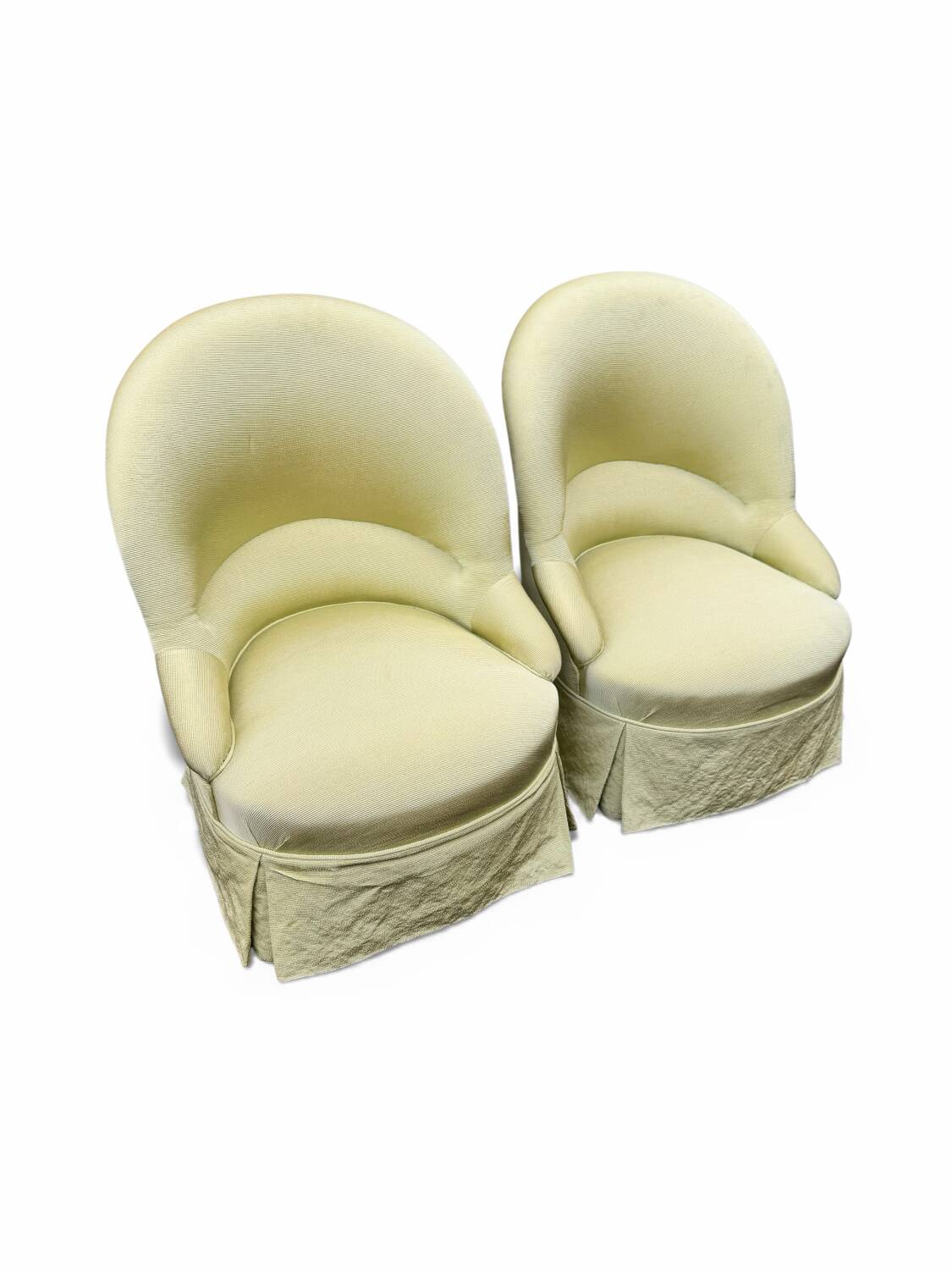 Paire de fauteuils crapaud tapissés pastel vert pomme