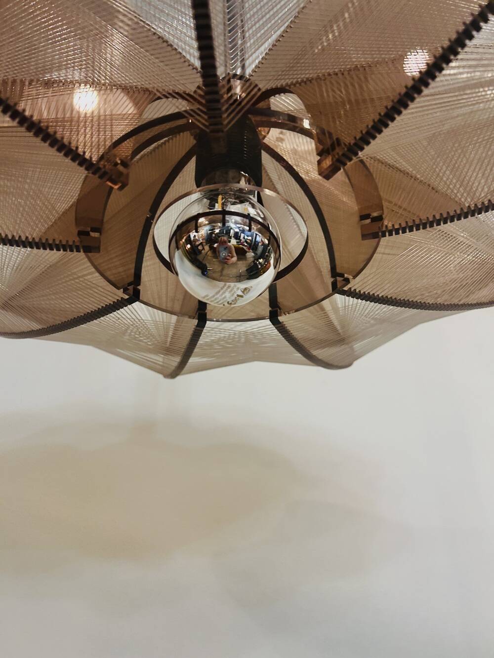 Vintage Paul Secon pendant light, taupe plexi and nylon