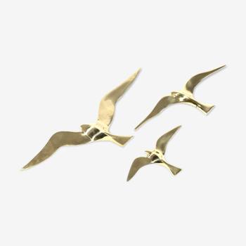 Trio of seagulls in brass