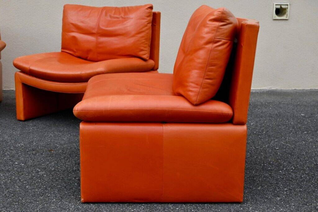 Set of 5 Italian leather armchairs - 1970s