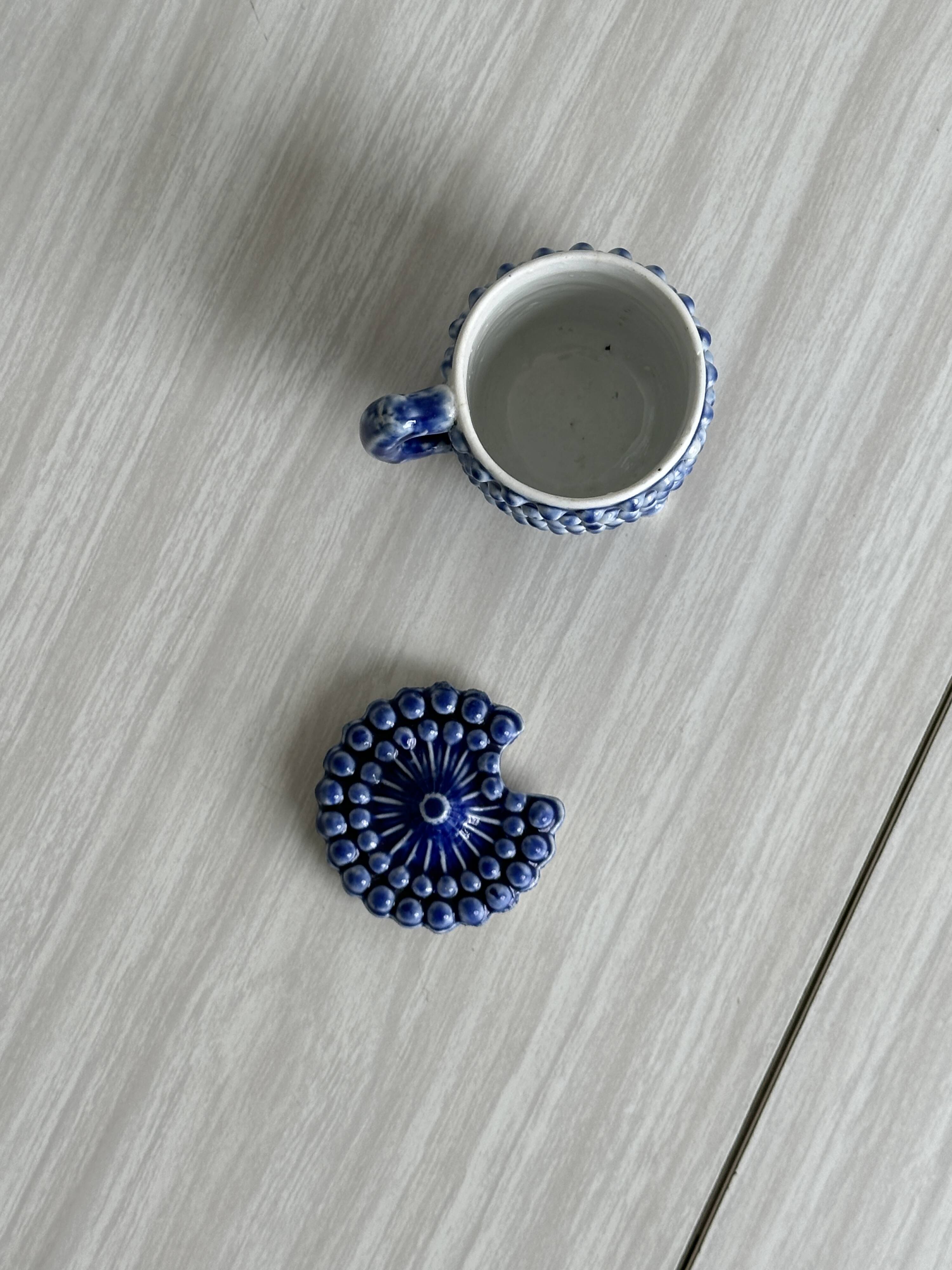 Electric blue ceramic sugar bowl