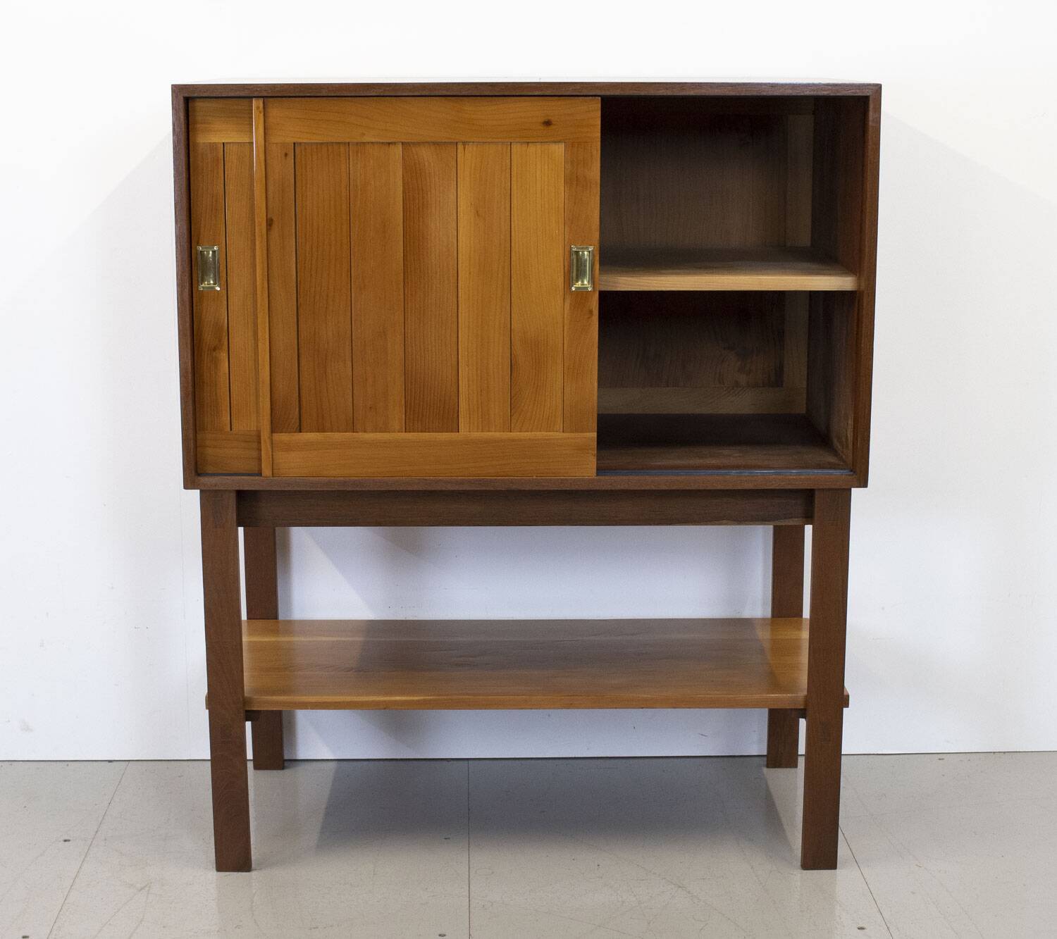 Mid Century Cherry and Teak Linen Cabinet, 1960s
