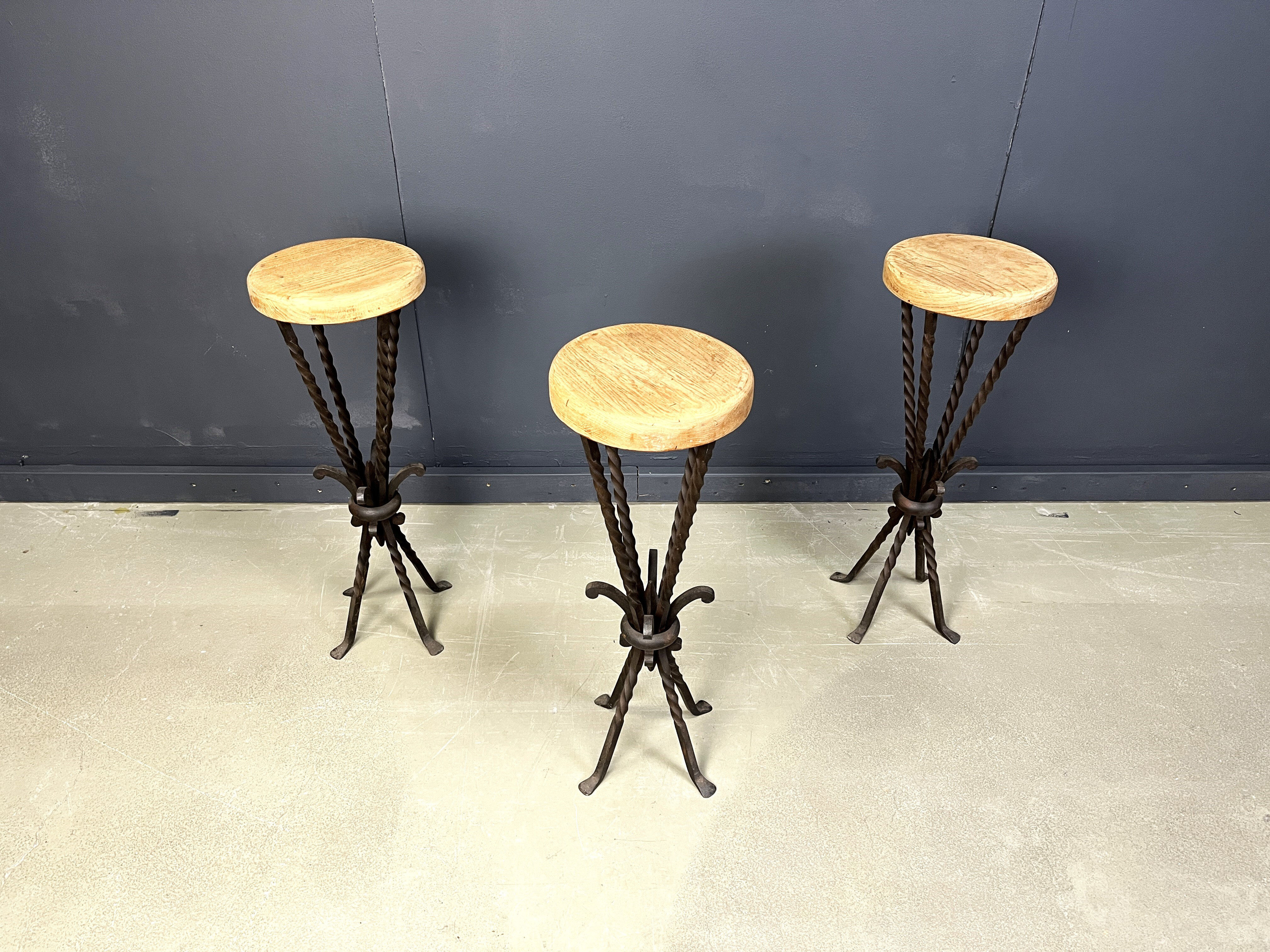 Vintage French wrought iron bar stools, 1960s - set of 3