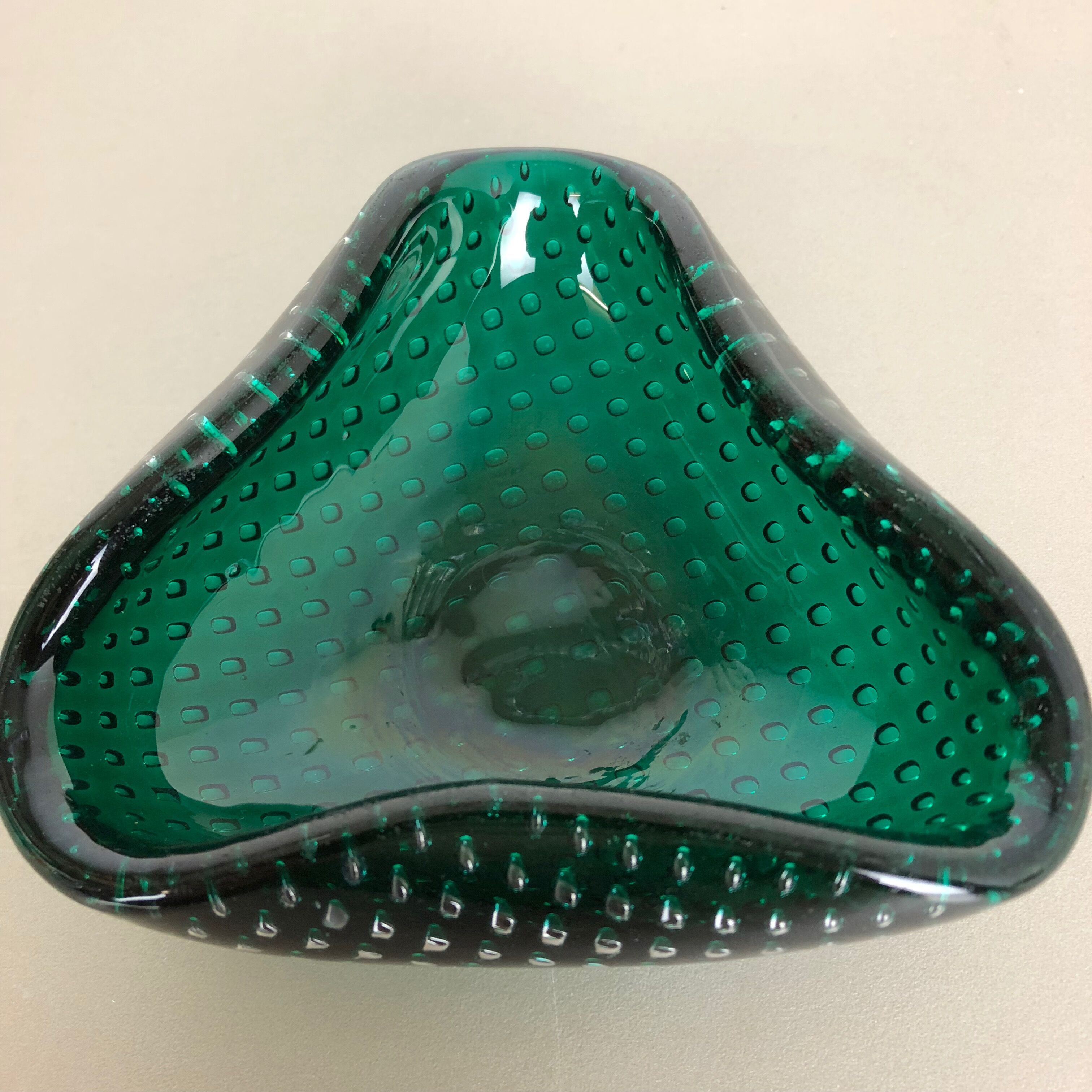 Murano glass bullicante "green" bowl element shell ashtray murano, italy, 1970s