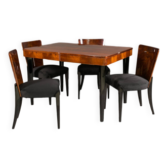 Ensemble de salle à manger, table et quatre chaises Jindřich Halabala H-214 de 1950 pour la société UP Zavody