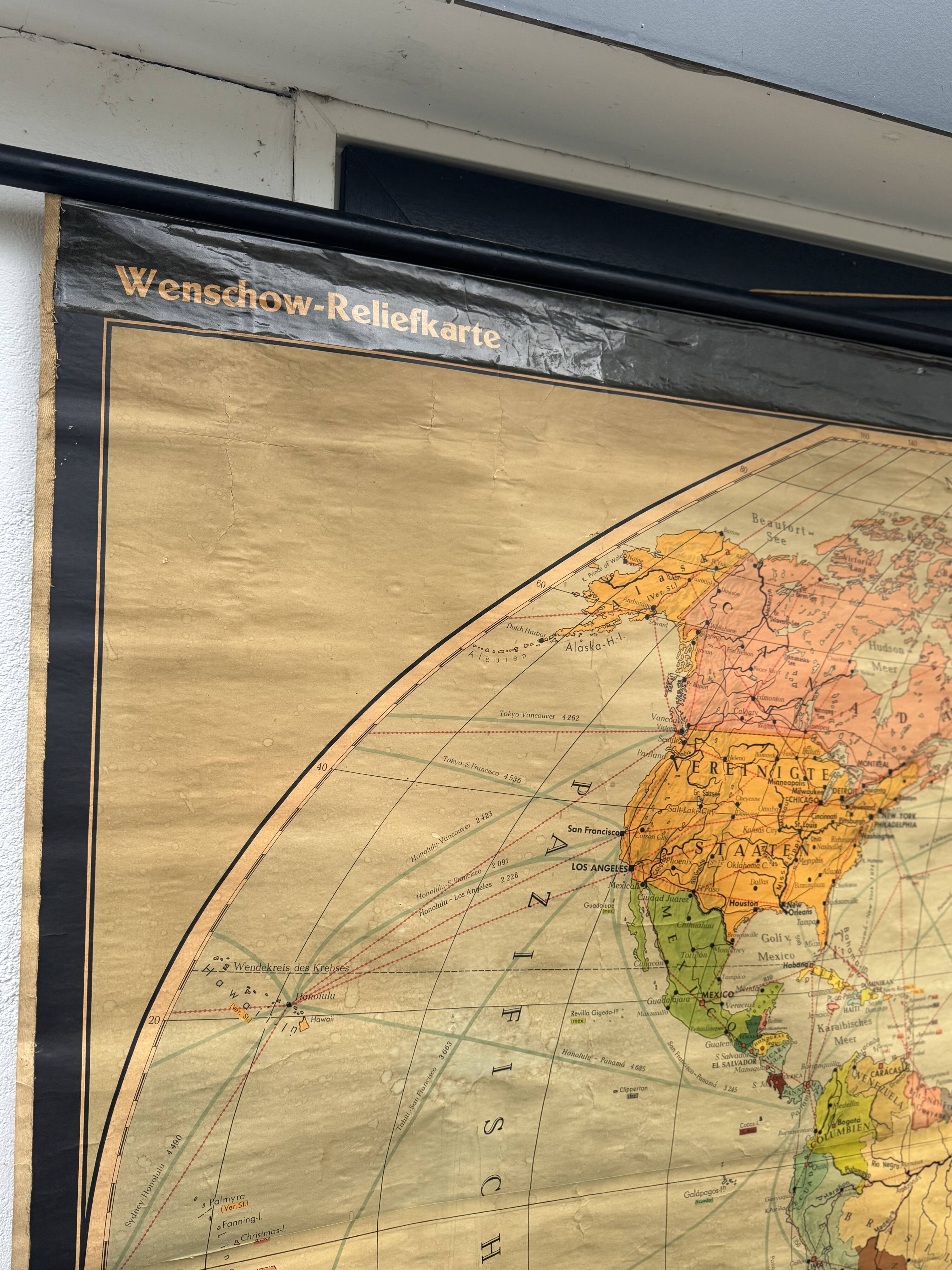 Carte sur toile très grand format de Karl Wenschow, Allemagne, années 1950