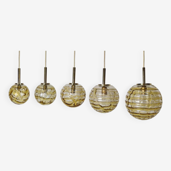 A dazzling set of five Doria hanging lamps with a distinctive Murano glass shade, 60s/70s