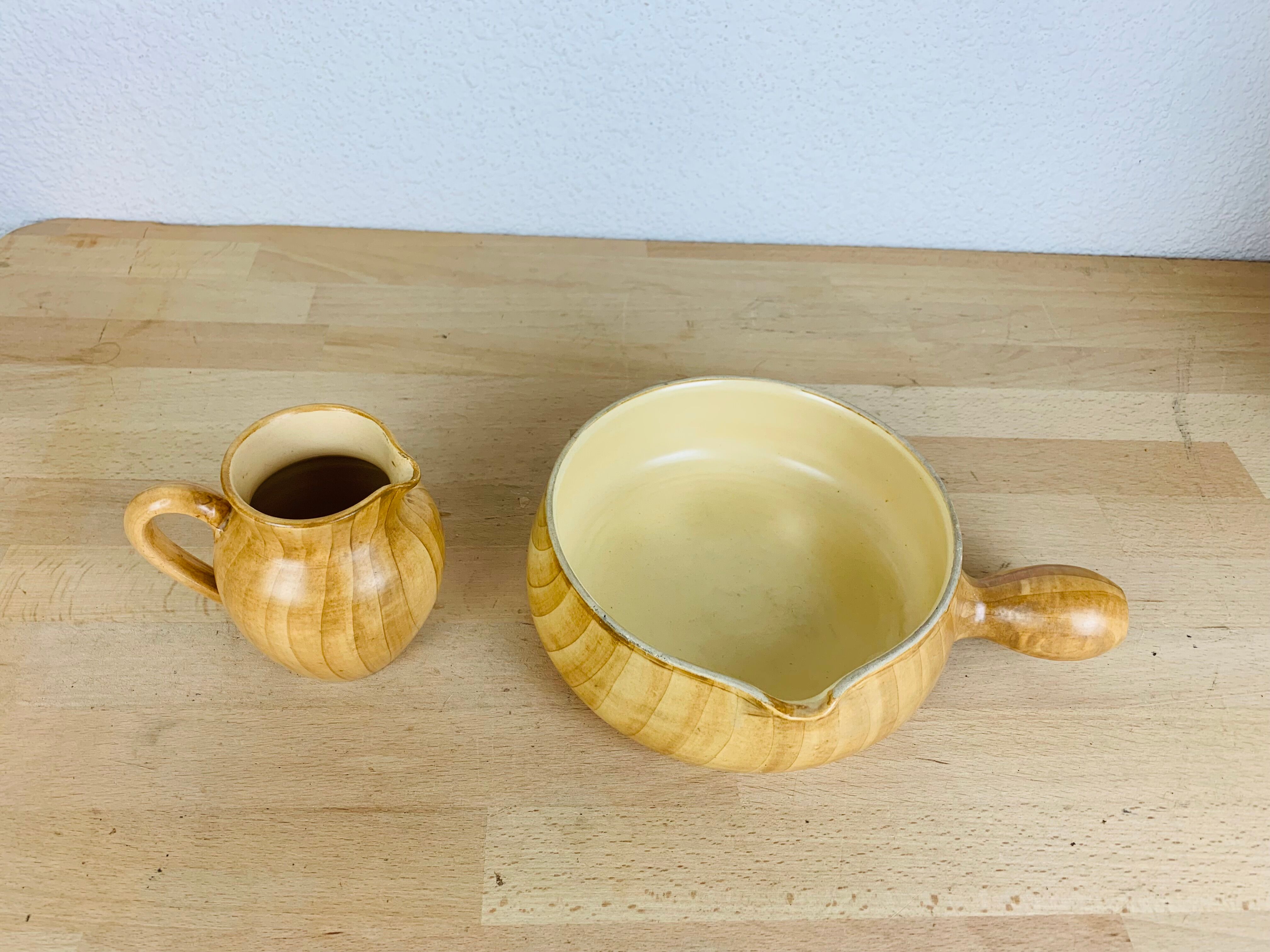 Pitcher and pan Grandjean Jourdan Vallauris, ceramic wood effect