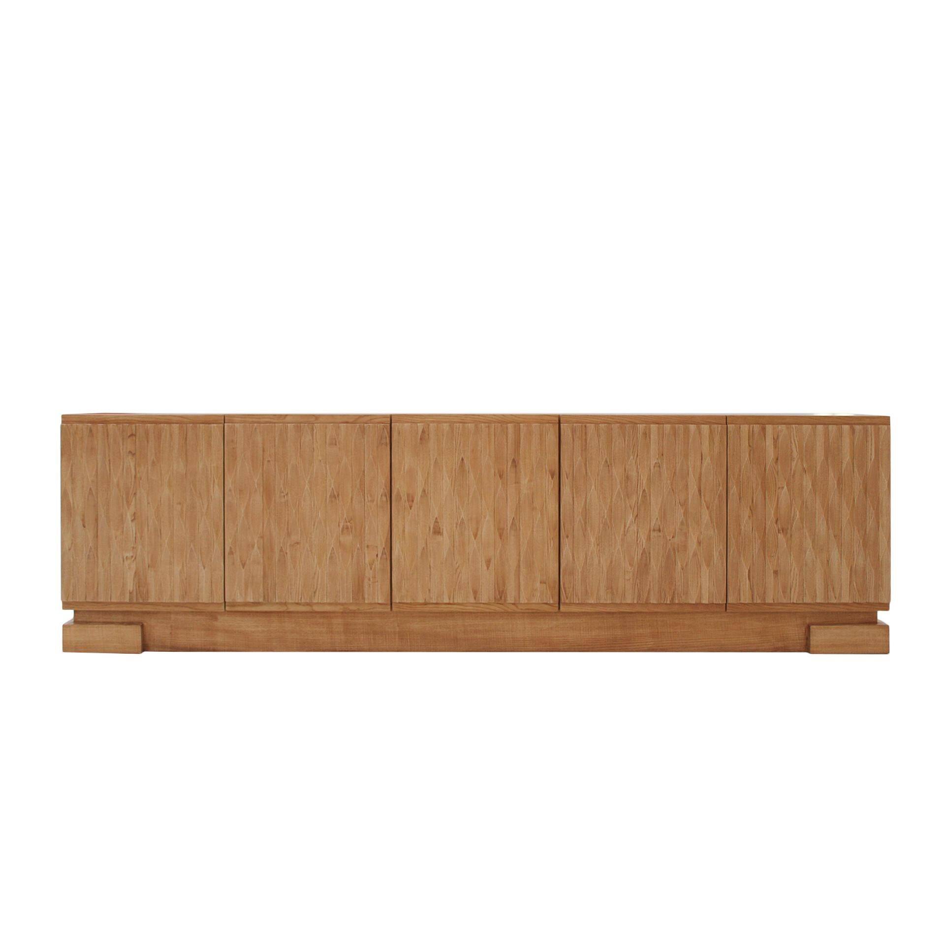 Italian Oak Wood Sideboard with Hand Carved Patterns in the Doors, Italy