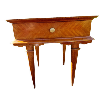 Table de chevet vintage années 50 en bois laqué et avec pieds compas