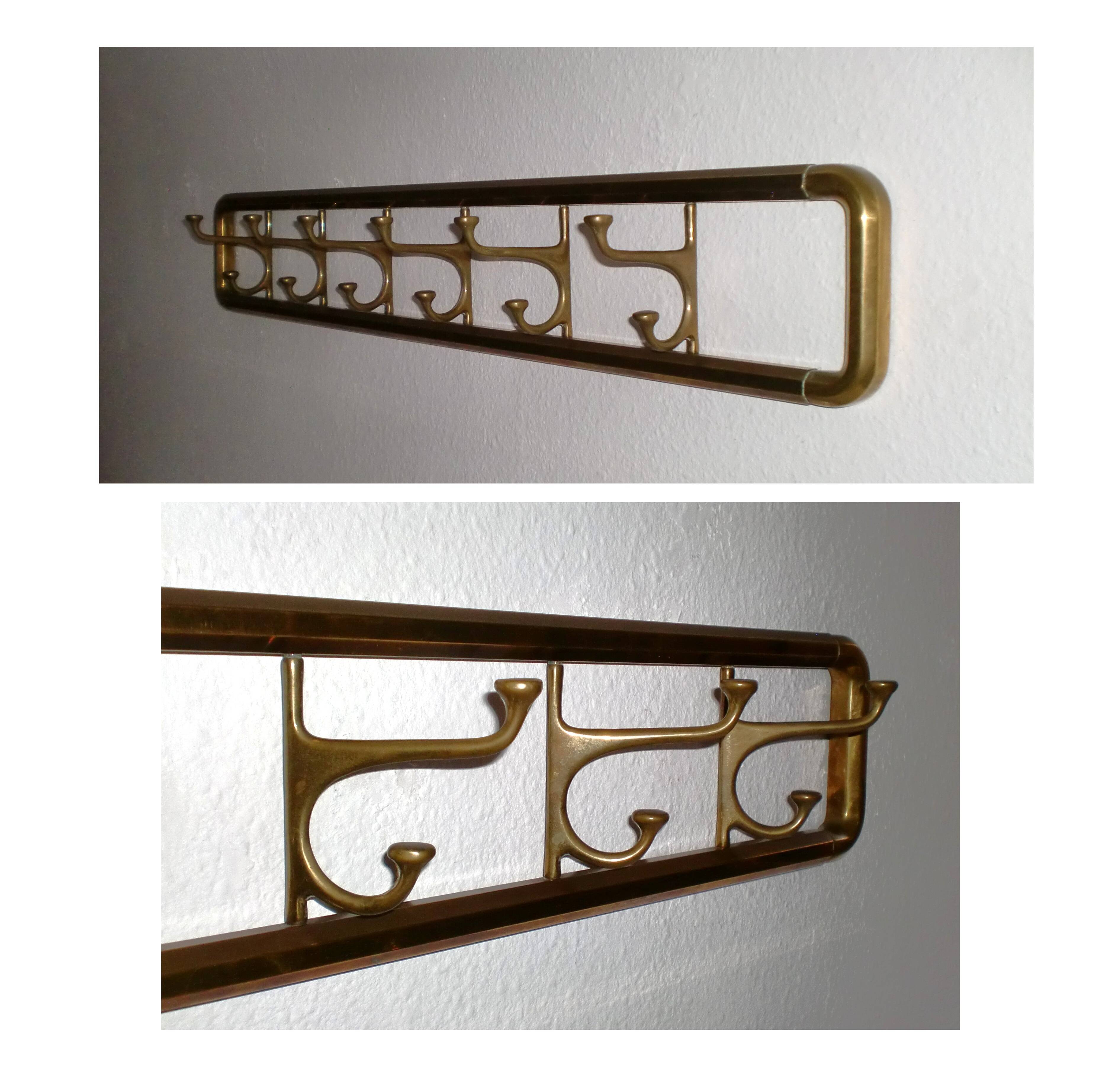 Vintage Art-Deco brass Wall Coat Rack France, 1940s