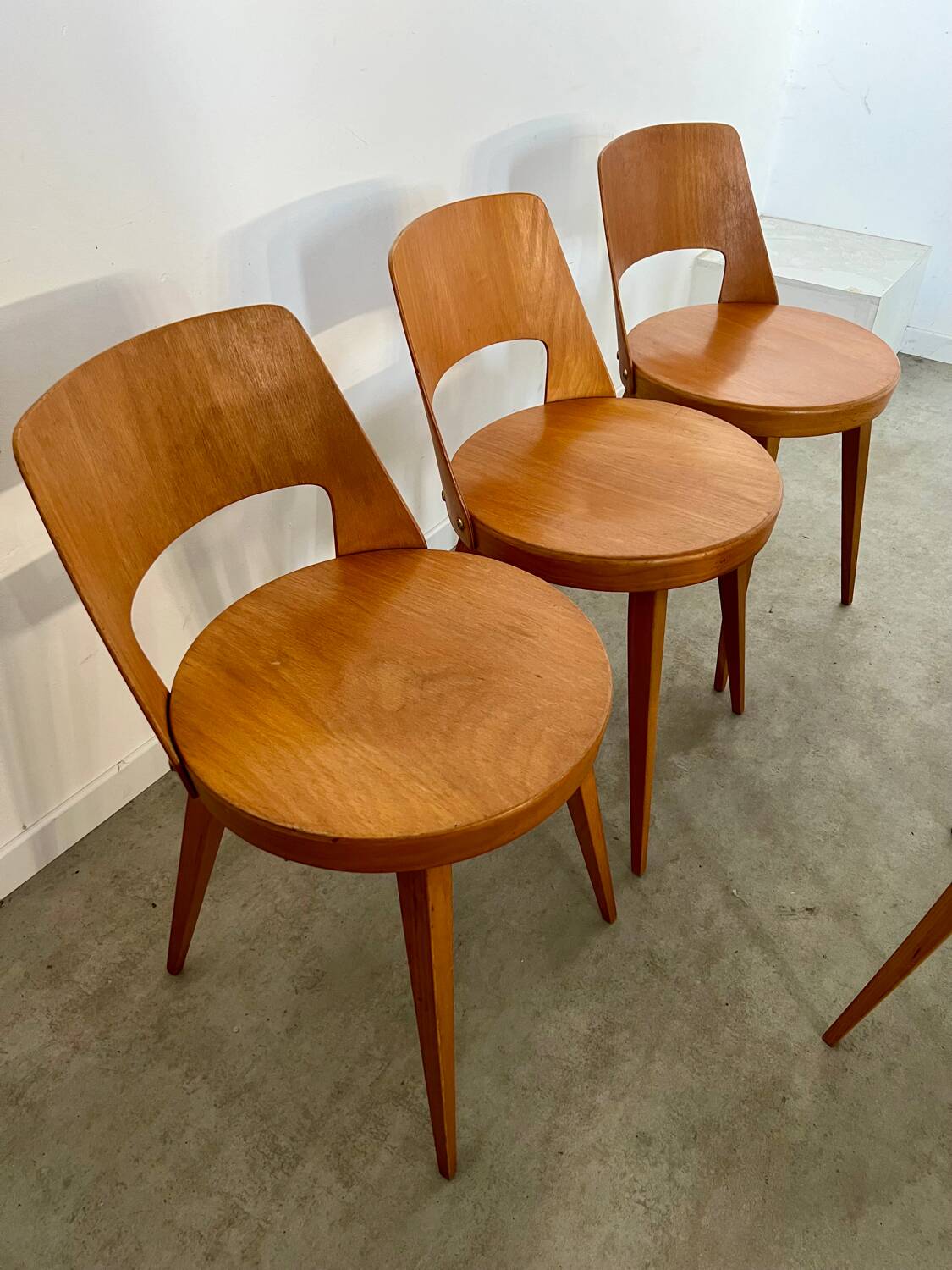 Lot of 7 old Baumann Mondor low back wooden chairs design 60s vintage
