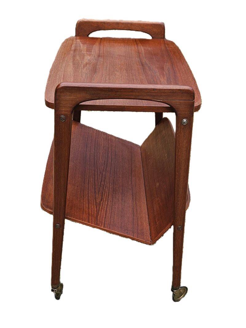 Rolling magazine rack in opal teak by Kleinmobel, 1960