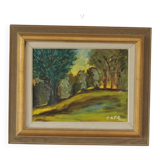 Huile sur panneau suédoise, "Lever de soleil dans un paysage de parc" par Gustaf Forsberg