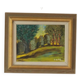 Huile sur panneau suédoise, "Lever de soleil dans un paysage de parc" par Gustaf Forsberg