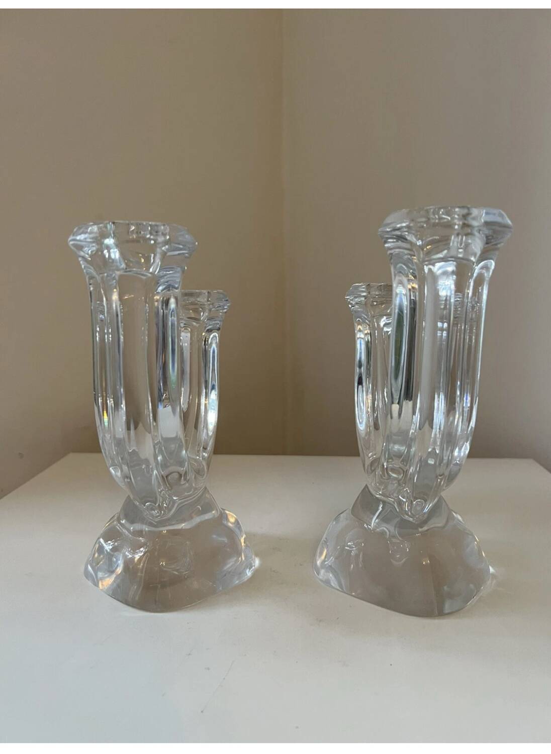 Pair of crystal candlesticks from Vannes le Chatel, 1960