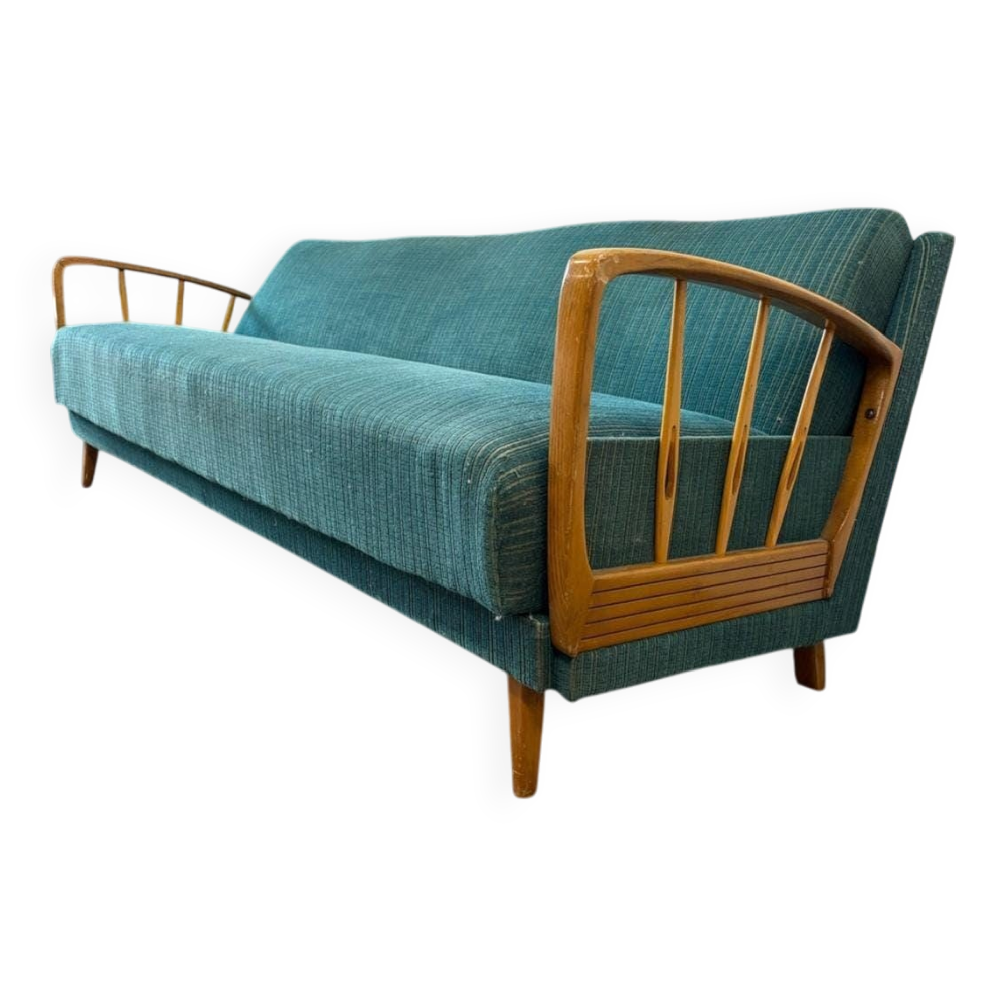 Vintage blue/green fabric sofa bed