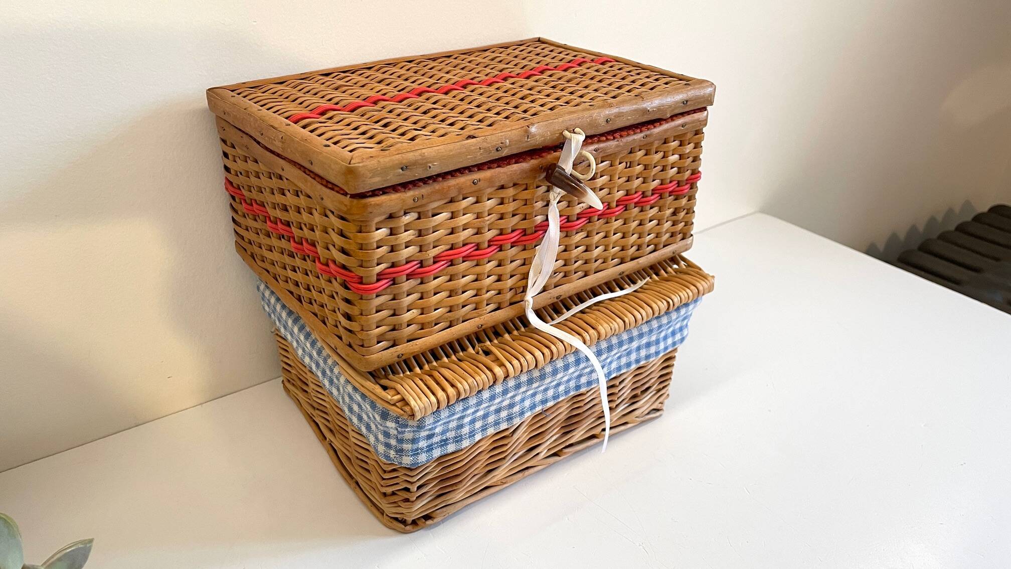 2 chanel boxes in vintage rattan