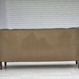 Canapé danois 3 places des années 1950, tissu en laine d'ameublement vert/beige, bois de chêne.