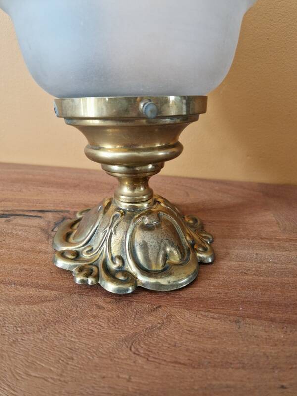 Gold metal ceiling light - Cut and satin glass globe - Louis XV style