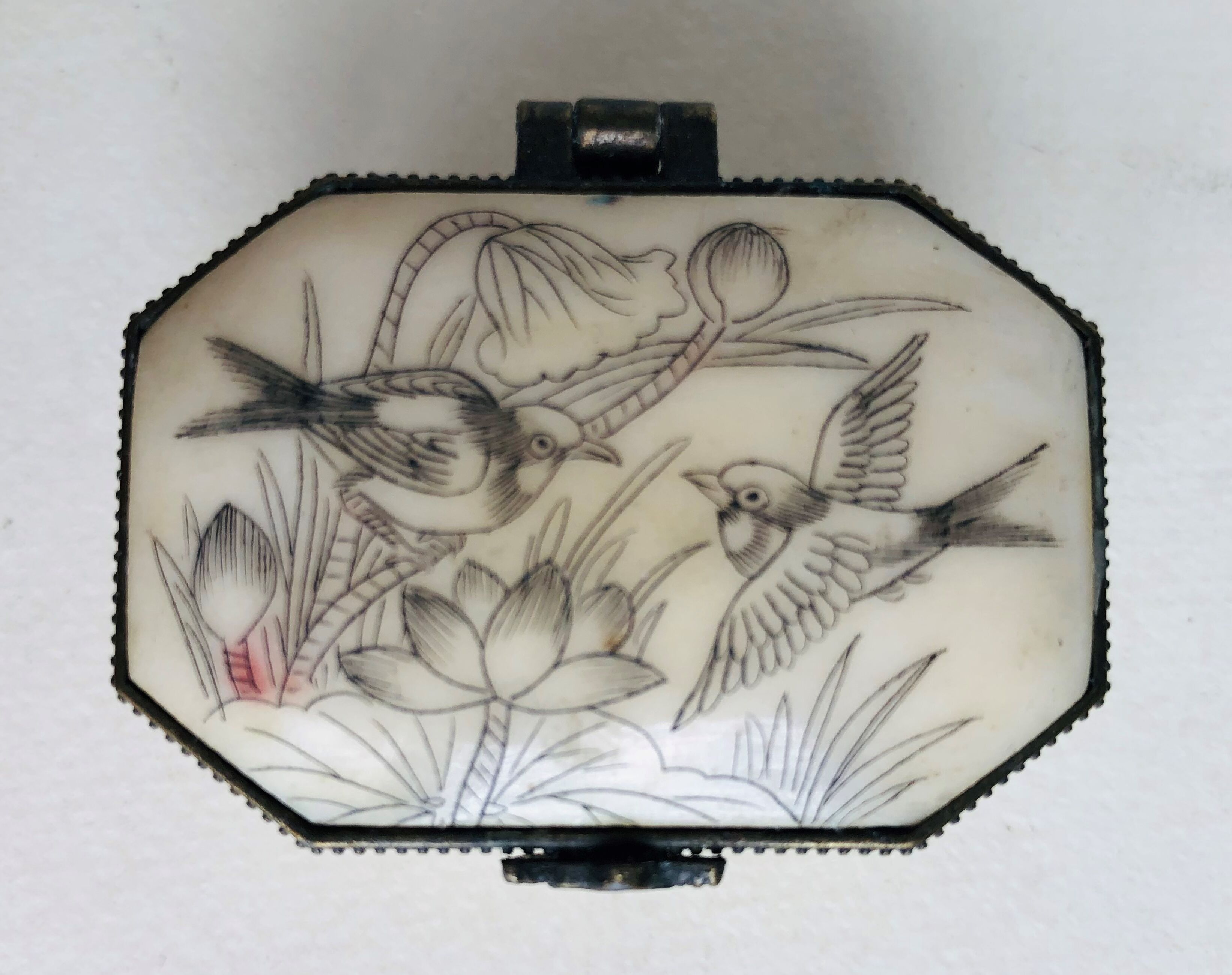 Engraved bone pill box