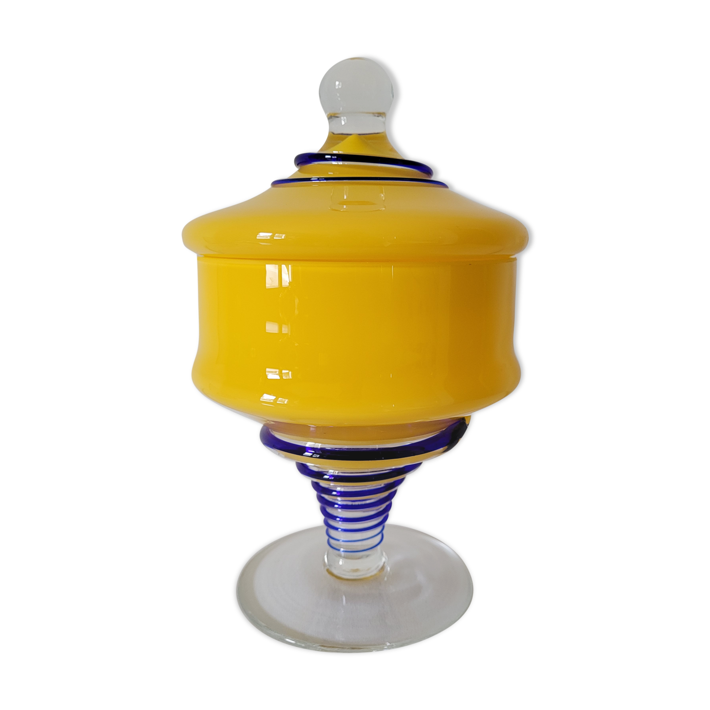 Yellow glass candy pot
