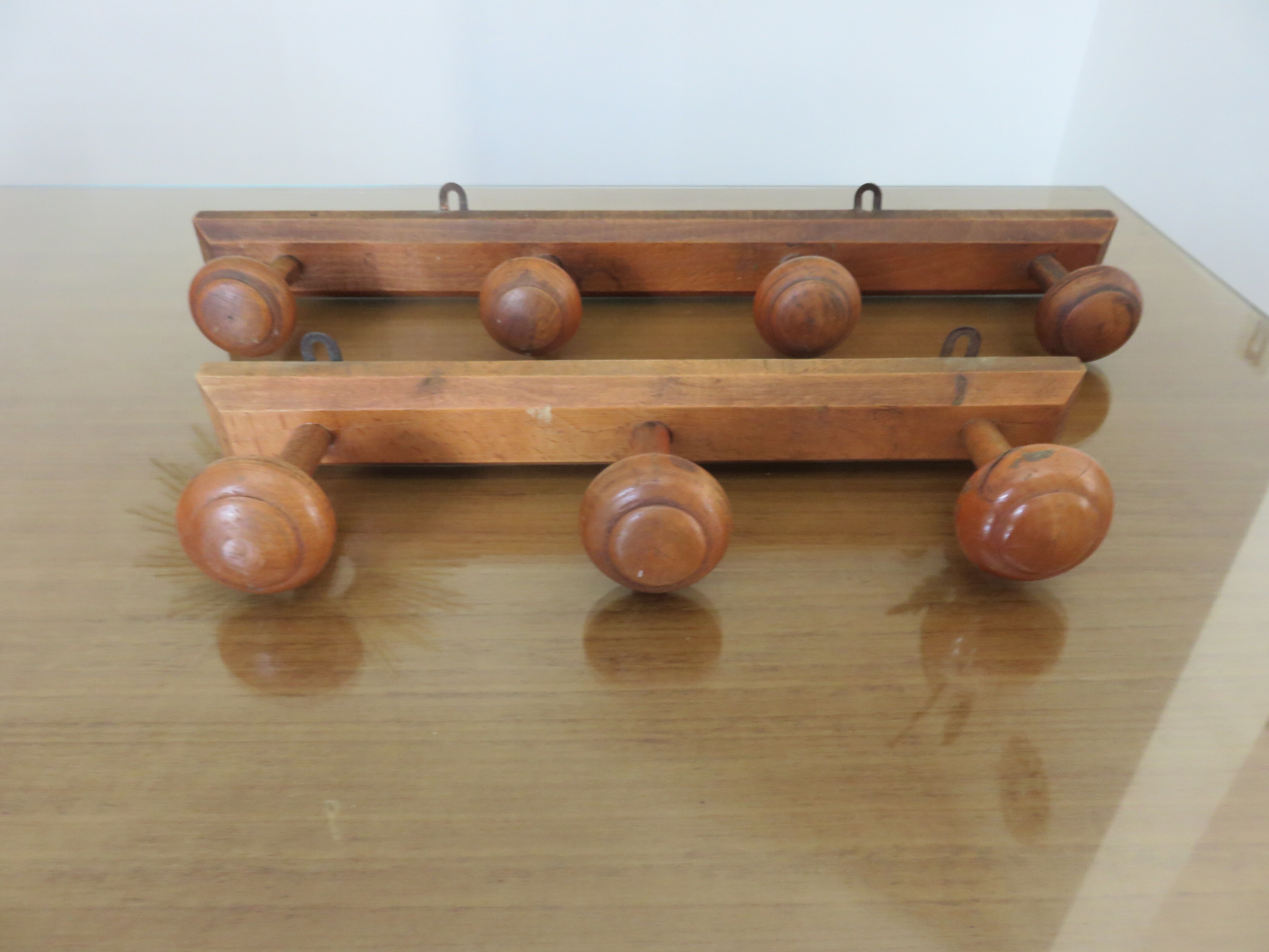 Wooden wall coat rack 4 hooks art deco 1940 1950