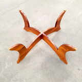 Table low Hugues Poignant base plating wood and smoked glass top