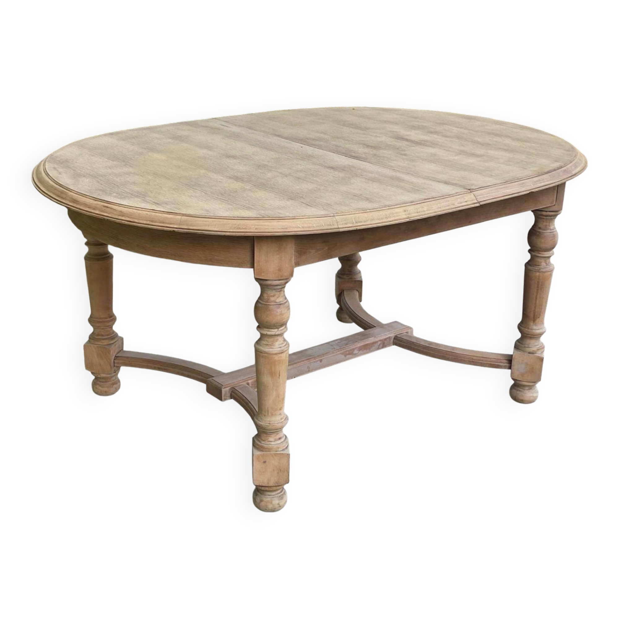 Table de ferme ronde ovale extensible rénovée en bois brut 210cm