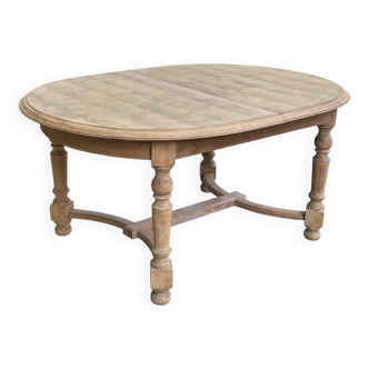 Table de ferme ronde ovale extensible rénovée en bois brut 210cm