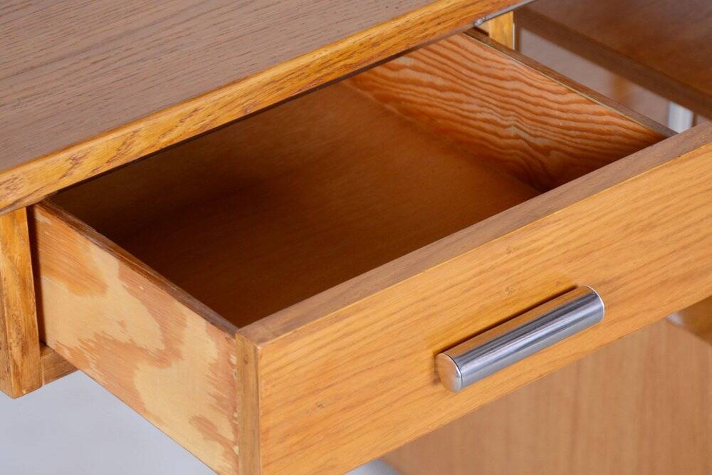 Bauhaus Writing Desk in Oak, Chrome-Plated Steel, Germany, 1930s
