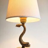 Patinated bronze lamp and marble in Hollywood Regency Style