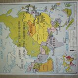 Former vintage Rossignol 50s Asia physical and political map