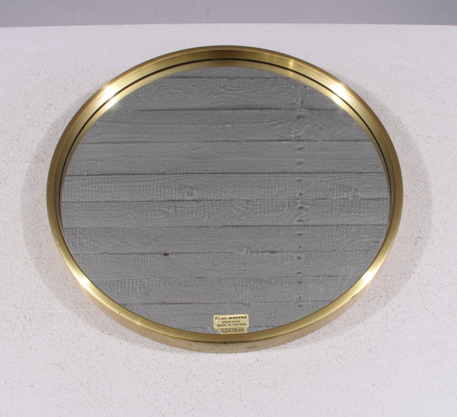 Midcentury Modern Round Brass Mirror by Glas Mäster, Markaryd, Sweden (1960s)