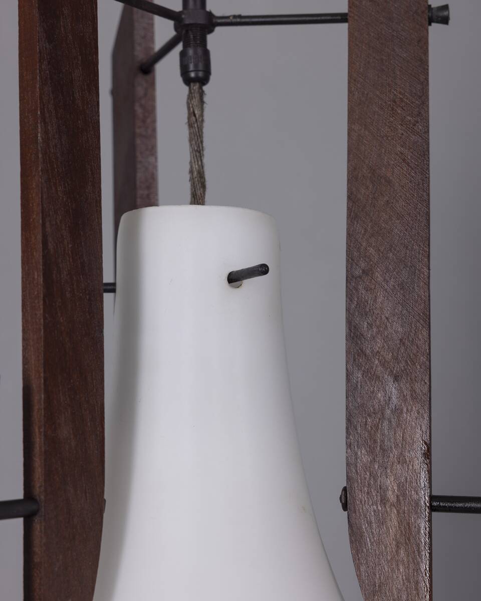 VINTAGE 1950S WOOD AND GLASS CHANDELIER DESIGNED BY ICO PARISI