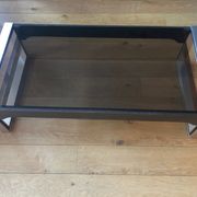 Rectangular coffee table smoked glass chrome and rosewood Claude Gaillard for Ligne Roset 1970