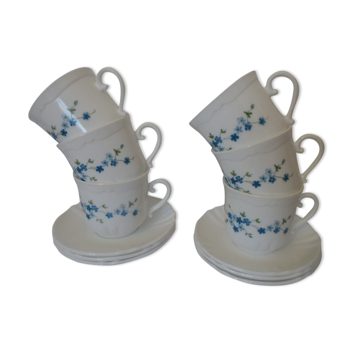 6 cups and saucers Arcopal Myosotis