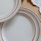 4 assiettes à dessert vintage Céranord Saint-Amand rayures rouge bleu jaune