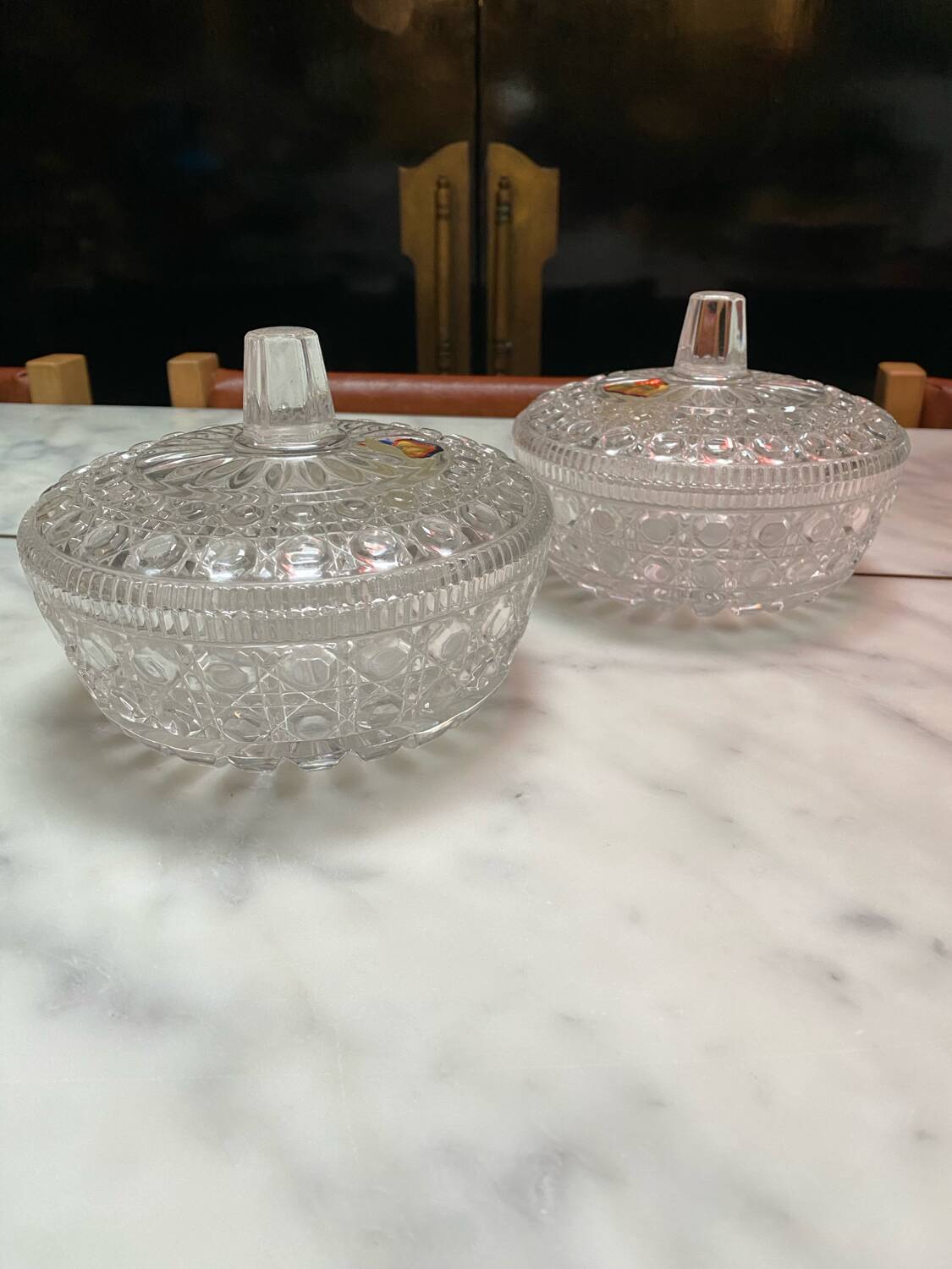 Pair of old German crystal candy boxes