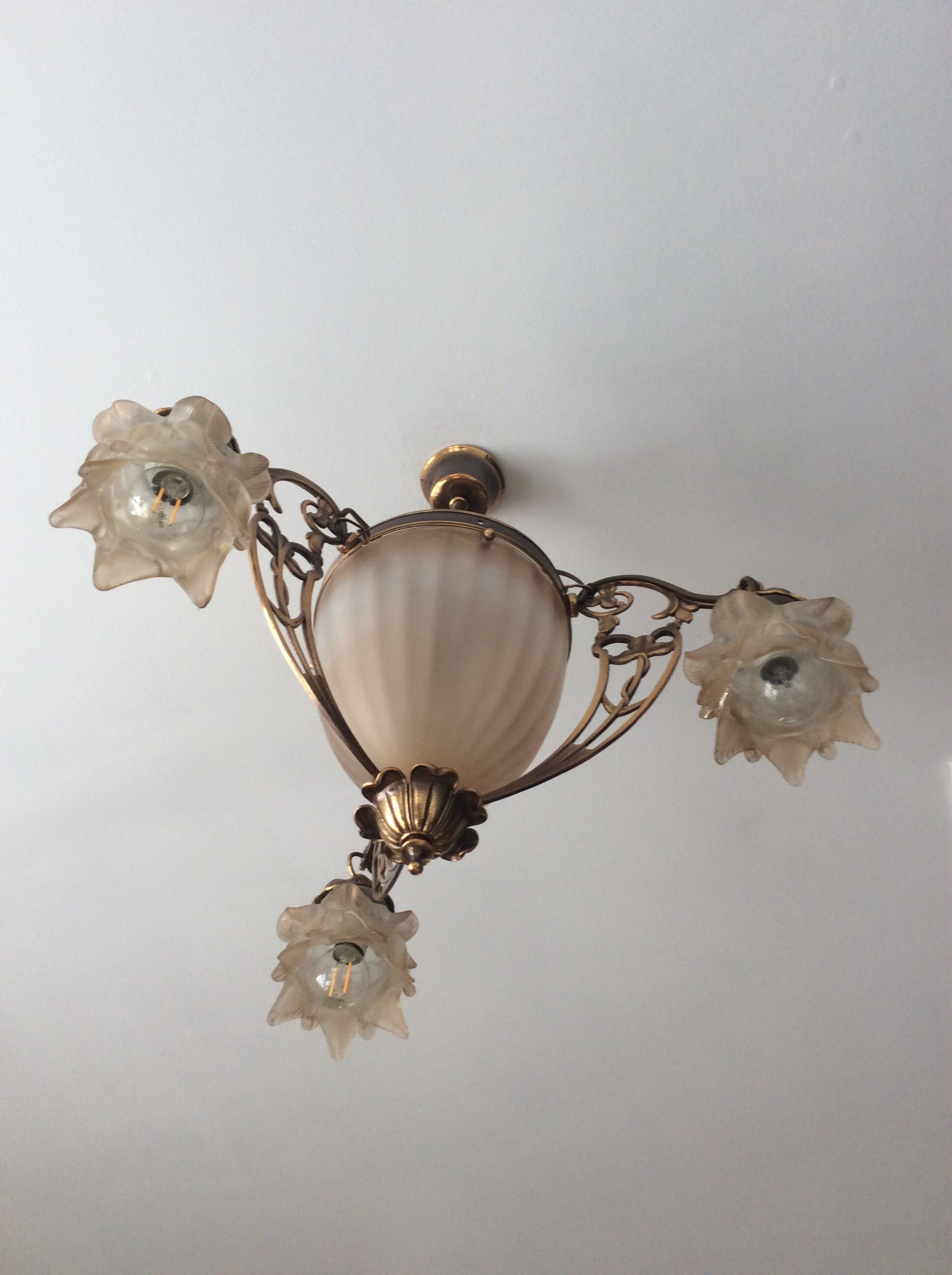 Old Art Deco style chandelier in bronze 4 fires