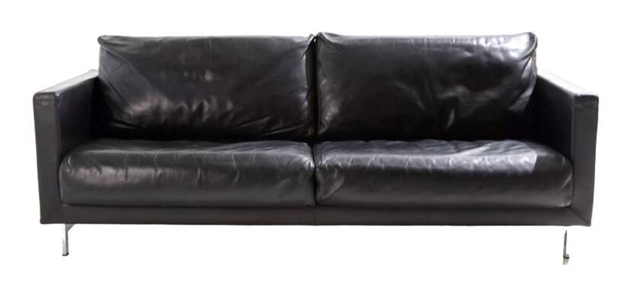 2-seater black leather sofa