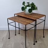 Nesting tables rattan and wrought iron 60s